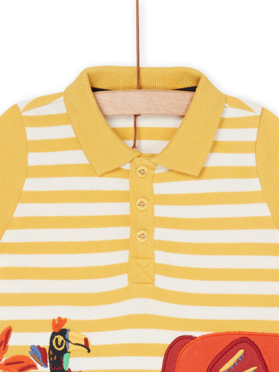 Yellow polo shirt with white striped print