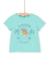 Turquoise t-shirt with surfer camel pattern