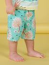 Turquoise Bermuda shorts with palm print