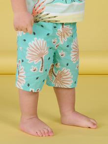  Turquoise Bermuda shorts with palm print