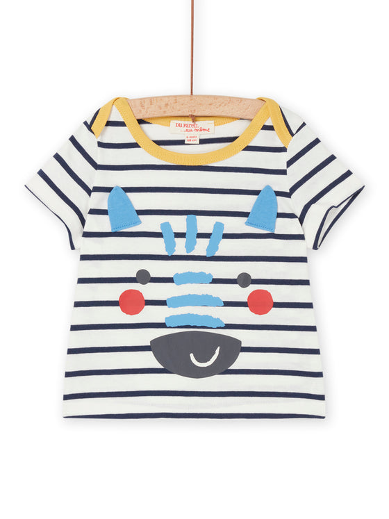 Navy and white striped print t-shirt