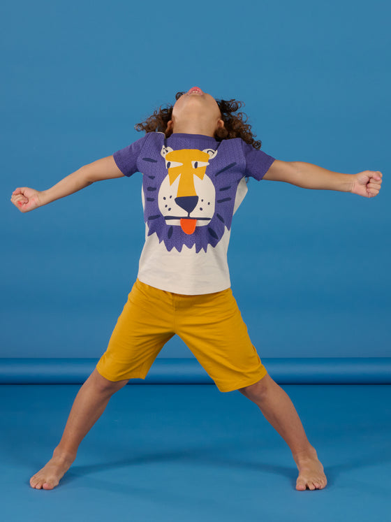 Light grey. yellow and blue lion head pajamas