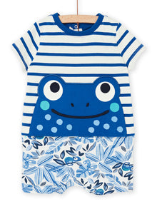  Blue short onesie with frog pattern