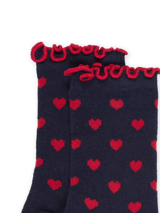 Heart print socks blue