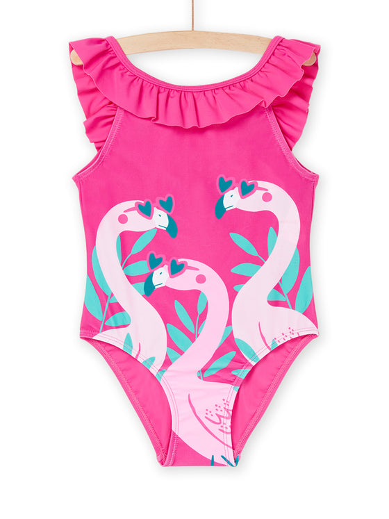 one-piece swimsuit with pink flamingo print