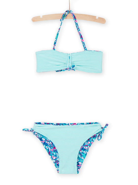 Turquoise floral print bikini top and briefs