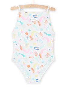  White 1-piece swimsuit with mermaid print