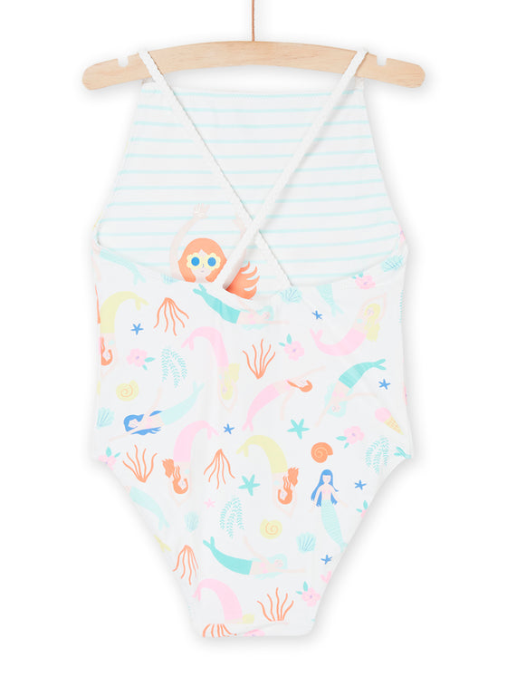 White 1-piece swimsuit with mermaid print