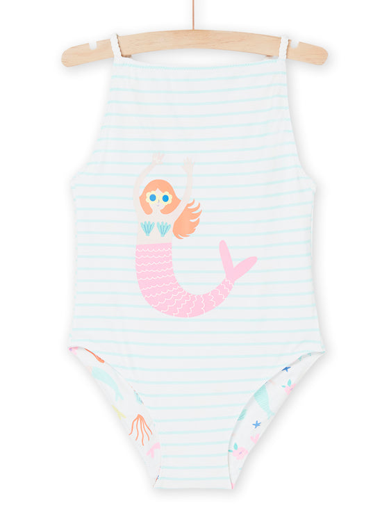 White 1-piece swimsuit with mermaid print