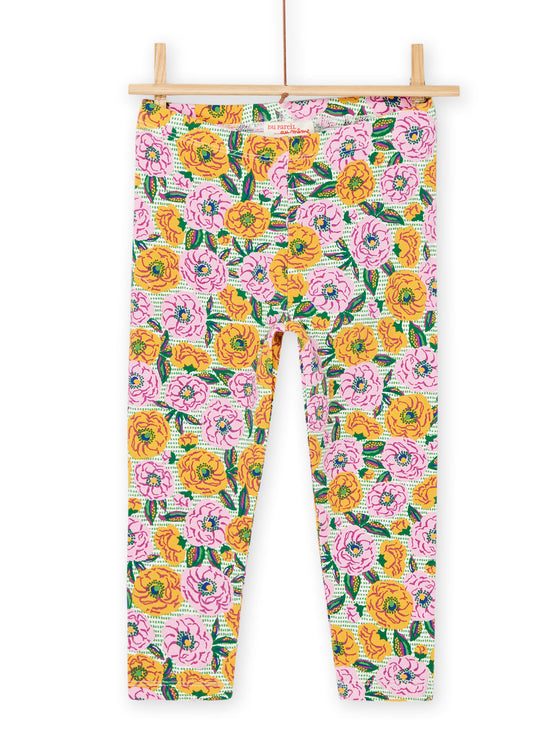 Green and pink floral print leggings