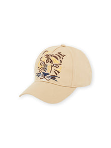  Dark beige cap with embroidered tiger head motif