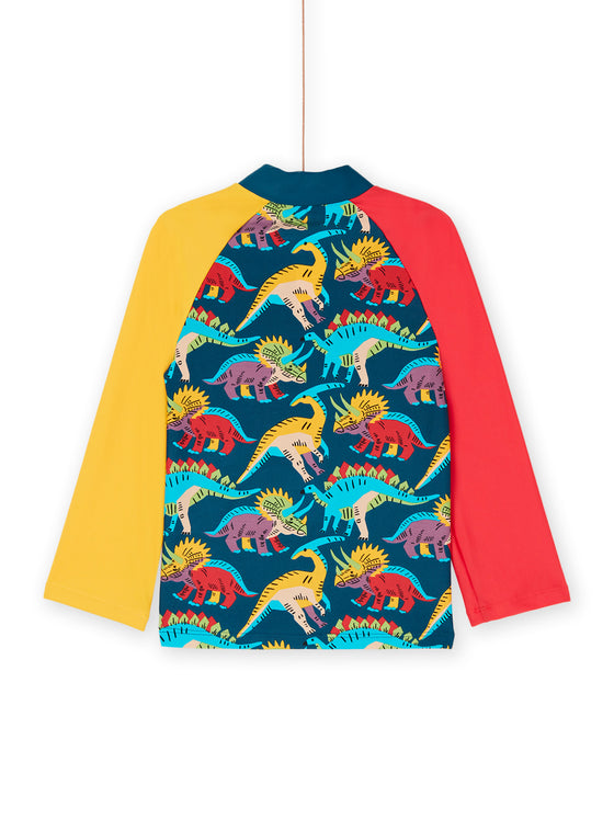 Turquoise anti-UV swim t-shirt with dinosaur motif