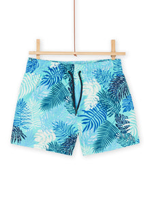  Blue leaf print swim shorts