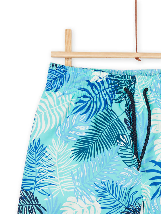 Blue leaf print swim shorts