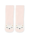 Pale pink layette socks with a cat motif