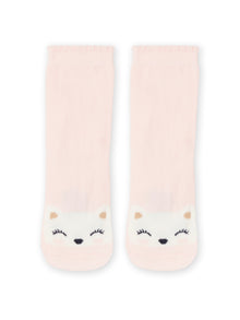  Pale pink layette socks with a cat motif