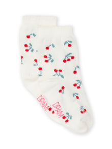  Ecru baby socks with cherry print