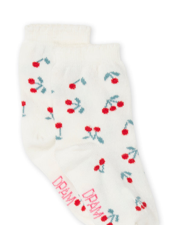 Ecru baby socks with cherry print