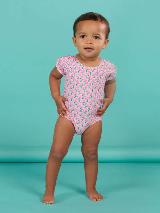 1-piece sugar pink swimsuit with flower print