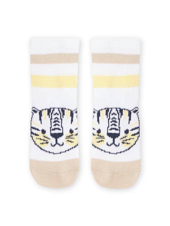 White socks with tiger pattern and stripes