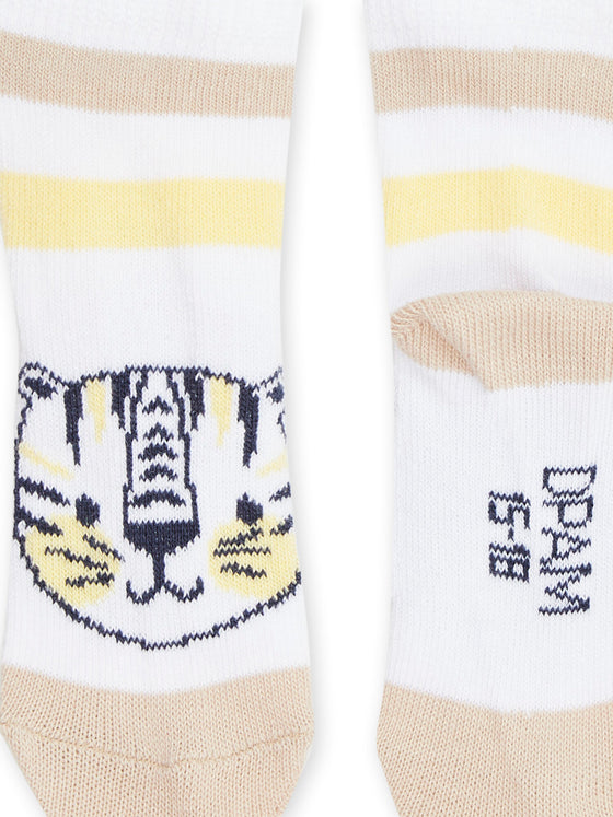 White socks with tiger pattern and stripes