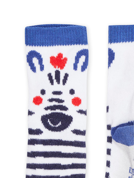 White socks with zebra pattern