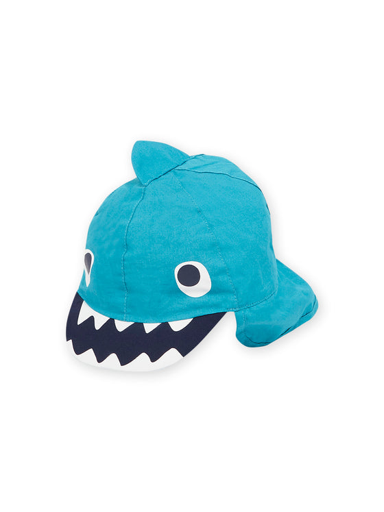 Turquoise cap with shark head pattern