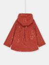 BRICK-RED HOODED RAINCOAT WITH SHINY PANTHER PRINT