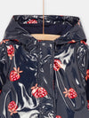 NAVY BLUE HOODED RAINCOAT WITH STRAWBERRY PRINT