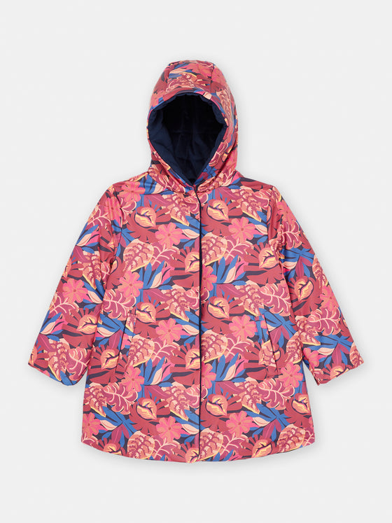 Girl navy blue and pink reversible parka