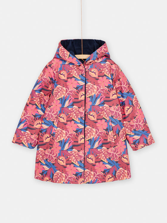 Girl navy blue and pink reversible parka