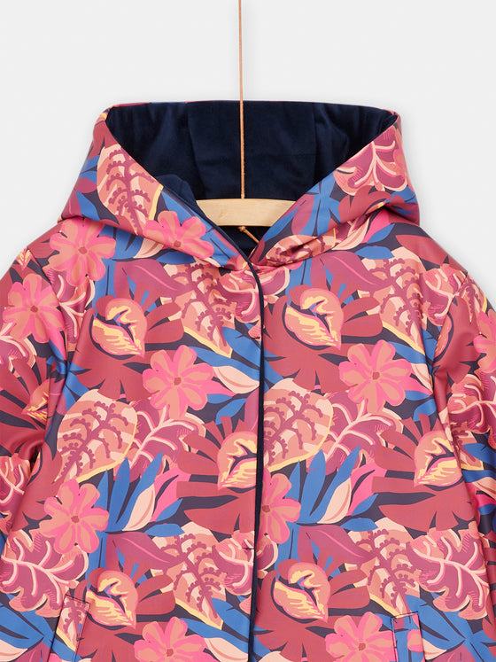 Girl navy blue and pink reversible parka