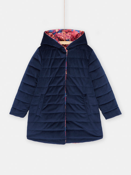 Girl navy blue and pink reversible parka