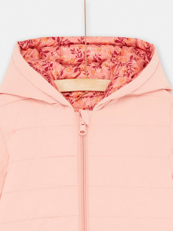 Pink reversible hooded down jacket