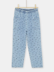  Blue denim jeans with fancy print