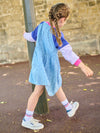 Periwinkle blue dress with fruit print