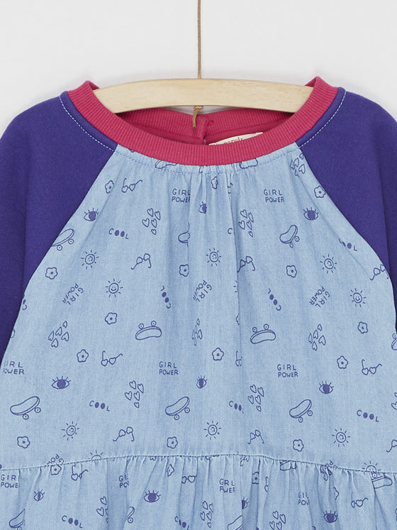 Periwinkle blue dress with fruit print