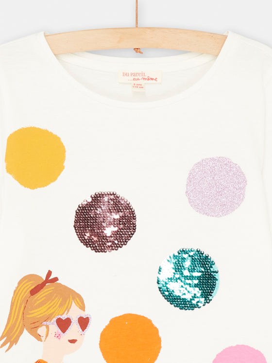 girls ecru tshirt with magic sequins