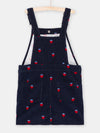 Girl midnight blue strawberry print dungaree dress