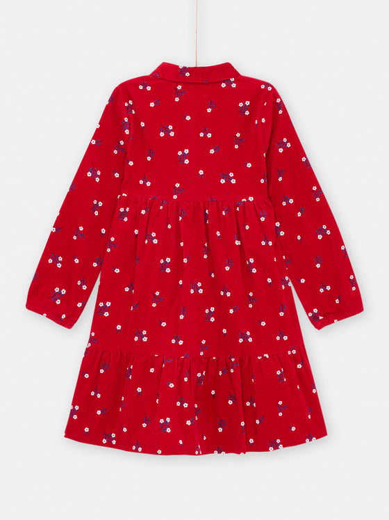 Girl red shirt dress with floral print