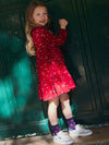 Girl red shirt dress with floral print