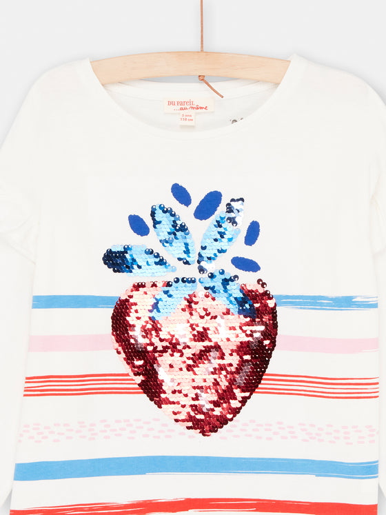 Girl ecru reversible sequin t-shirt