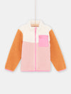 Girl orange. pink and ecru sherpa colorblock jacket