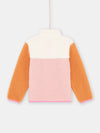 Girl orange. pink and ecru sherpa colorblock jacket