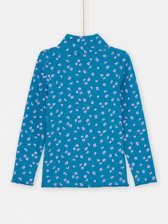 Girl petrol blue floral print undershirt