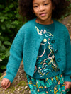 Girl duck blue feather-knit cardigan