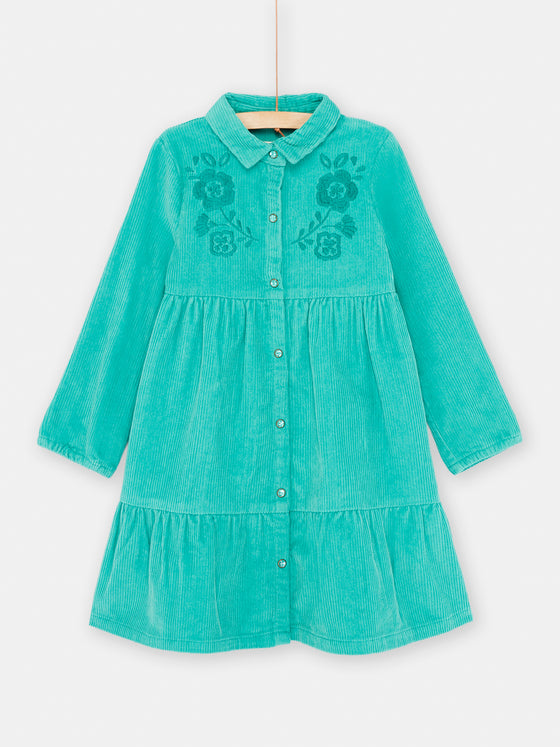 Girl peacock blue velvet shirt dress