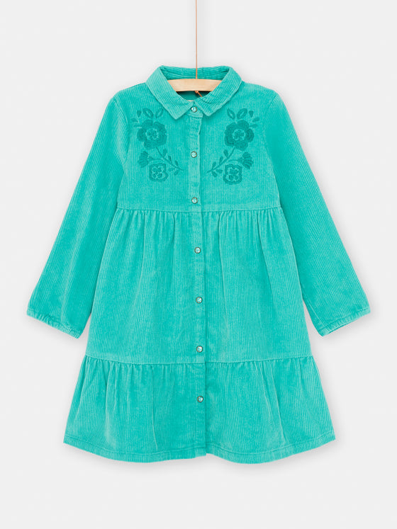 Girl peacock blue velvet shirt dress