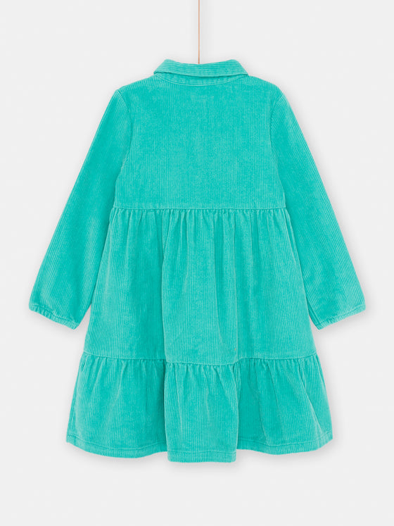 Girl peacock blue velvet shirt dress