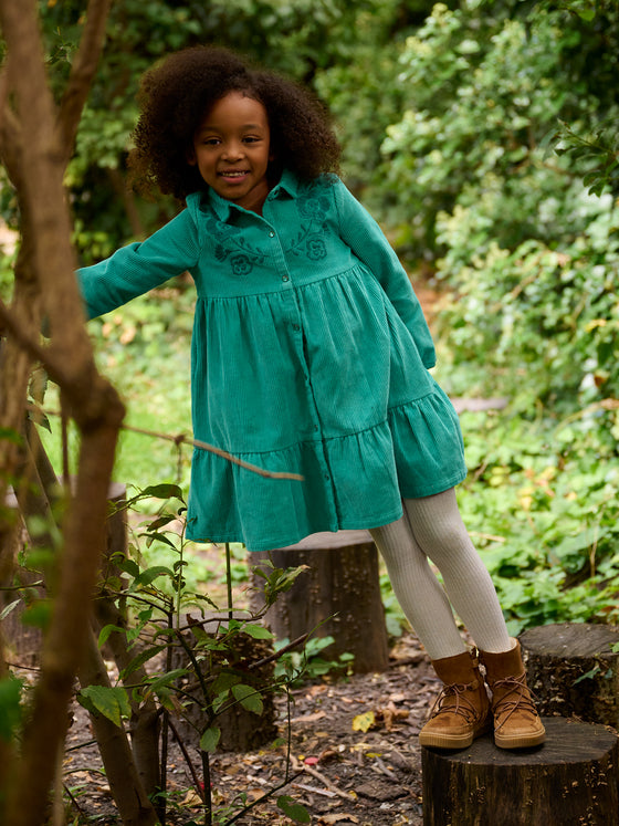 Girl peacock blue velvet shirt dress